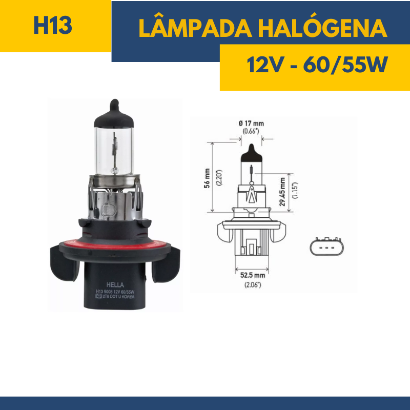 Lâmpada Halógena H13 - Fornecedor Hella